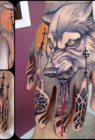 Handfaarweg bluddeg Däiwel Wolf Tattoo Tattoo Muster
