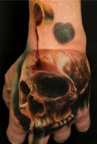 Hand werom realisme styl mysterieuze kleurige skull tattoo