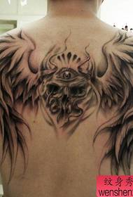 Back cool skull and wings tattoo pattern
