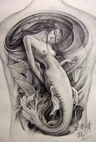 Iphethini ye-tattoo emuva emuva egcwele: isithombe sephethini le-back mermaid tattoo