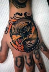 Beautiful colorful eagle avatar tattoo pattern on the back of the hand