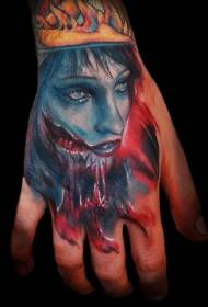 Hand back color realistic horror zombie woman portrait tattoo