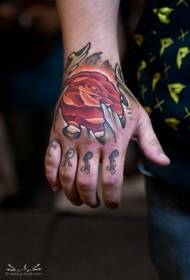 Design de trandafir colorat cu mâna înapoi, cu poză tatuaj scrisoare