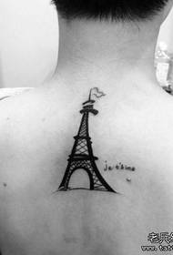 Boy back a totem Modello di tatuaggio con torre Eiffel