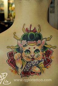 Beauty back lucky cat tattoo pattern