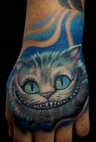 Model de tatuaj de pisică Cheshire Cat amuzant pe spatele mâinii