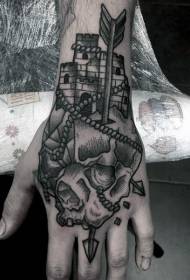 Hand zurück Old School Black Skull mit Pfeil Tattoo Muster