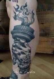 Bengrå tvättstil torchbearer tatuering mönster