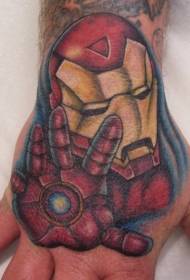 Hand back color iron man tattoo paterone