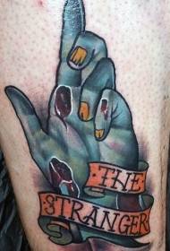 Боја на нозете крвава зомби рака тетоважа шема