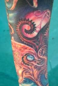 Kwiatowy wzór tatuażu kolor wody ośmiornica