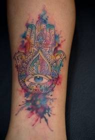 Arm akvarell-liknande lilla Hamsa tatueringsmönster