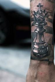 Padrão de tatuagem realista rei preto e branco xadrez