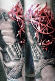 Arm color horror style hand and nail tattoo pattern