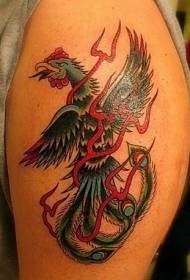 Didelės rankos spalvos kiniškų vėjo paukščių tatuiruotės modelis