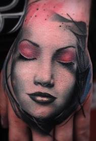 Hand zréck Faarf Illustratioun Stil weiblech Portrait Tattoo Bild