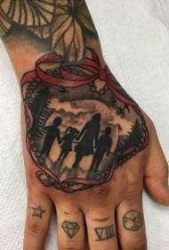 Arm hertfoarmige swarte famyljeportret tattoo patroan
