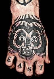 Црна едноставна мечка шема за тетоважа на задниот дел од раката
