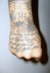 Hand black five-pointed star in the net letter tattoo picture