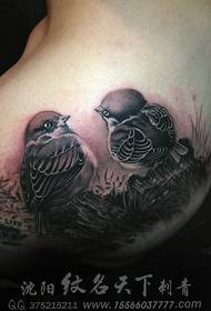 Beautiful pair of sparrow tattoos on the male back