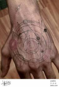 Mano hacia atrás patrón de tatuaje de sistema solar pequeño estilo ciencia