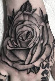 Hand zréck schéi schwaarz gro Handgemachte rose mat Blieder Tattoo Muster