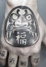 ხელის უკან ილუსტრაციის სტილი შავი და თეთრი Dharma ჩინური ხასიათის ტატუირების ნიმუში