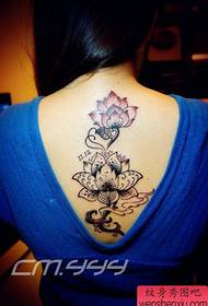 Girl's back only beautiful lotus tattoo pattern