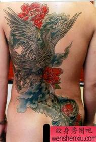 Modello di tatuaggio di bellezza peonia fenice schiena piena