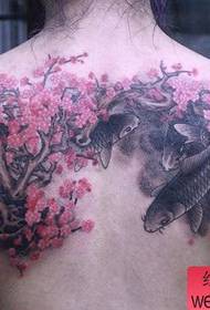 Modello di tatuaggio di calamari pioggia ragazza pittura a inchiostro schiena pittura prugna