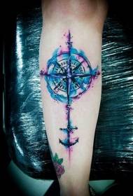Patrón de tatuaxe de compás náutico de cor de tinta de becerro