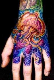 손 밝은 색 해파리 문신 패턴