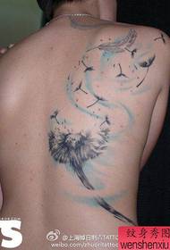A beautiful dandelion tattoo pattern on the back of a man