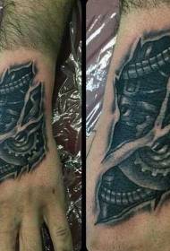 Impresionante patrón de tatuaxe mecánico realista desgarrador na parte traseira da man