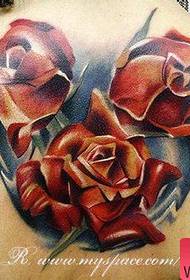 Beautiful and beautiful European and American colored rose tattoos on the back of girls