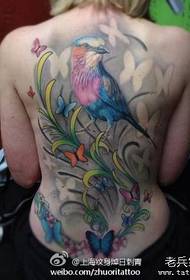 Girl dengan tattoo burung yang cantik kelihatan cantik di belakang