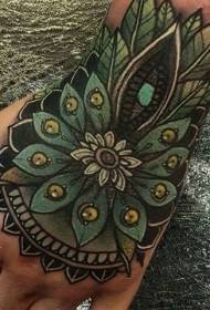 Hand back color old school style big flower tattoo pattern