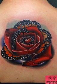 Populare mudellu di tatuaggi di rosa rossa in u spinu