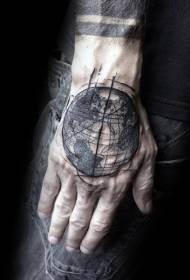 Modello di tatuaggio globo nero stile schizzo a mano indietro