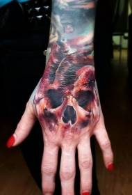 Värikäs salaperäinen kallo tatuointi malli käden takana