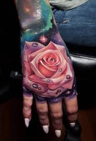 Tiag tiag liab sawv rose tattoo qauv nyob sab nraum qab ntawm tes