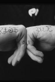 Vinger dood stijl Engels alfabet tattoo foto