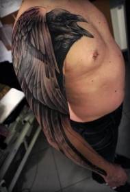 Страхотен черен модел татуировка на врана с оръжие