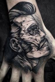 Modello di tatuaggio faccia zombi mostro stile incisione mano indietro nero