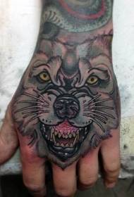 Håndrygg gammeldags farge sint ulv tatoveringsmønster