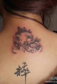 女生背部流行经典的小象纹身图案
