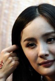 Yang Mi-ning tanasidagi zarb Yulduz qo'lidagi eng kichik chiziqdagi zarb rasm