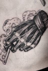 Gravírozás stílusú fekete koponya kézi cigaretta tetoválás minta