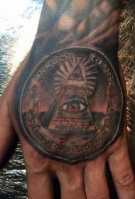 Hand-terug-piramide gekleurde tatoeëring van die handsirkelpatroon