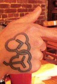 Рука два связанных круглых логотипа тату